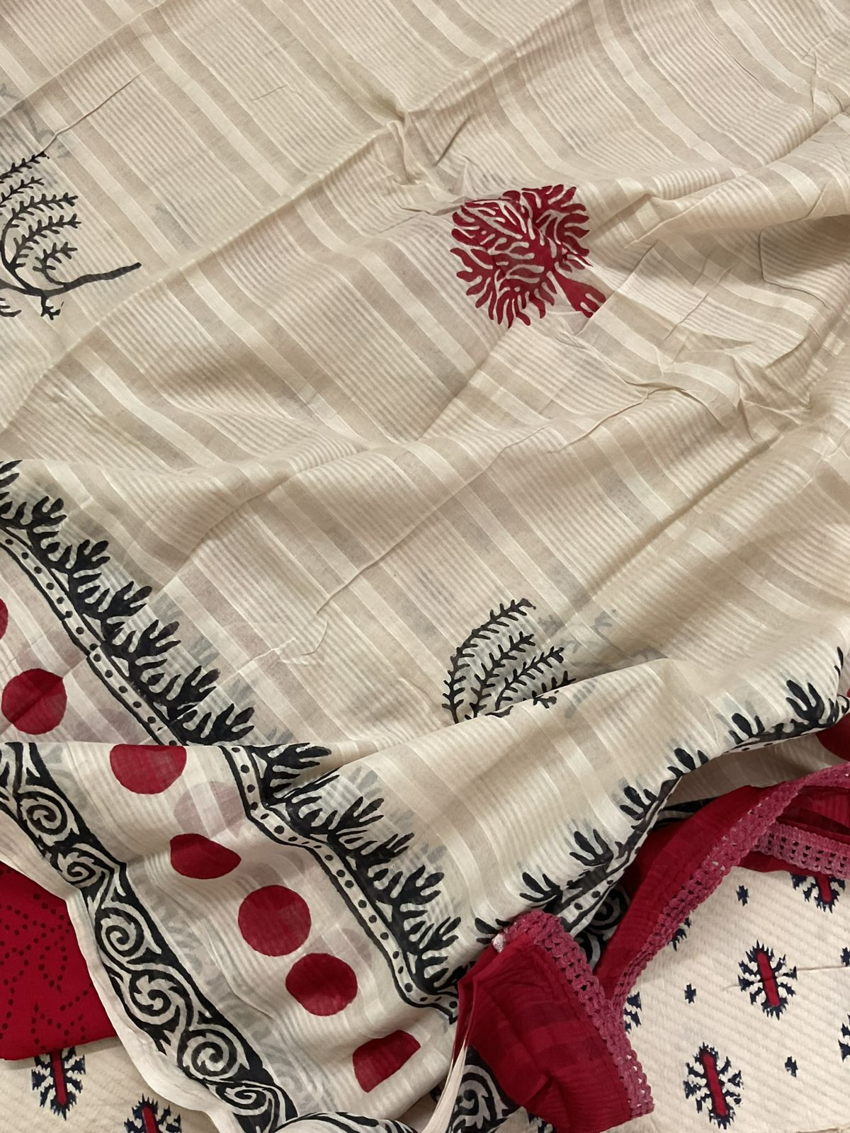 Pure Cotton Printed Self Weaved Suit - Beige