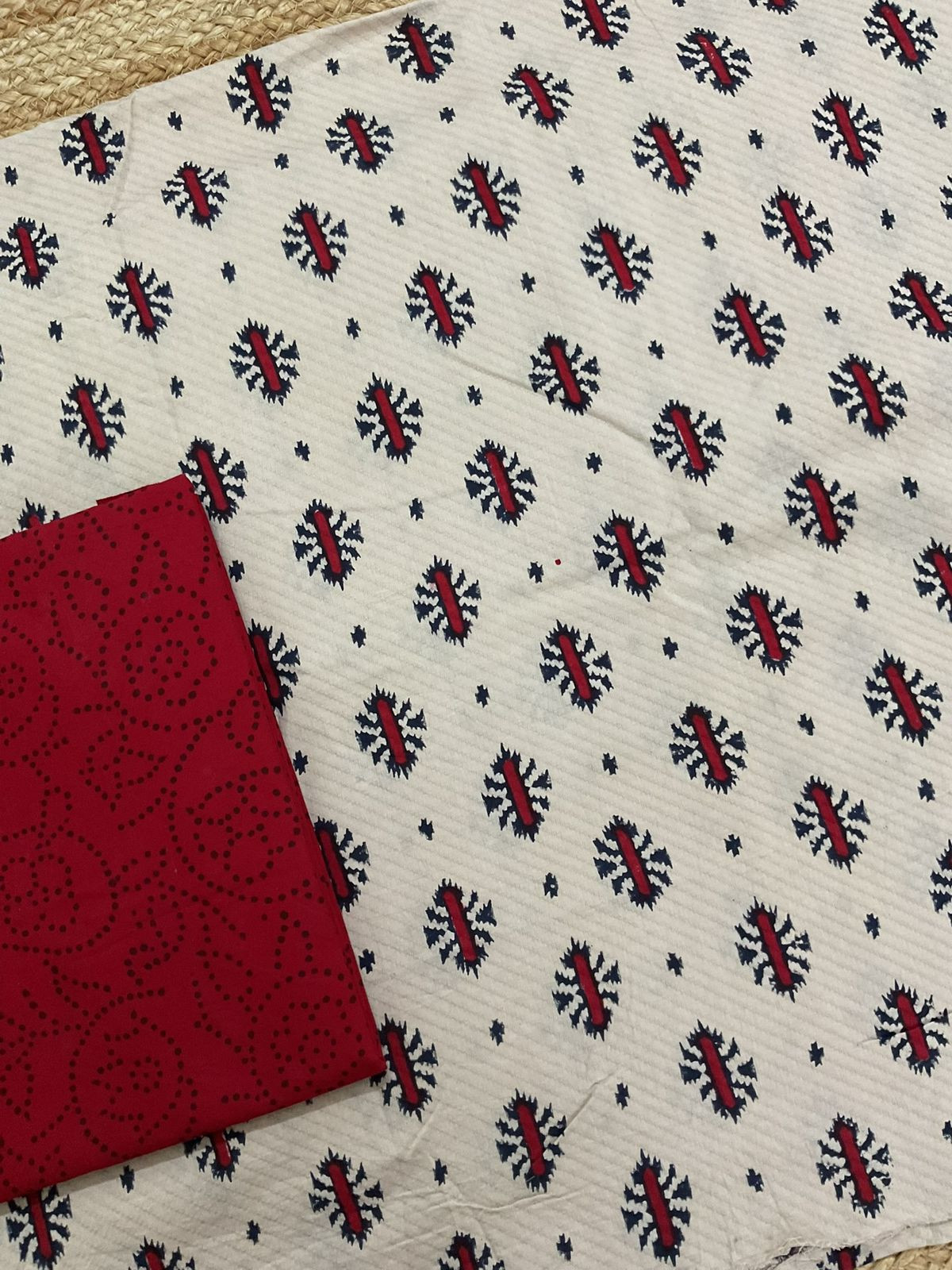 Pure Cotton Printed Self Weaved Suit - Beige