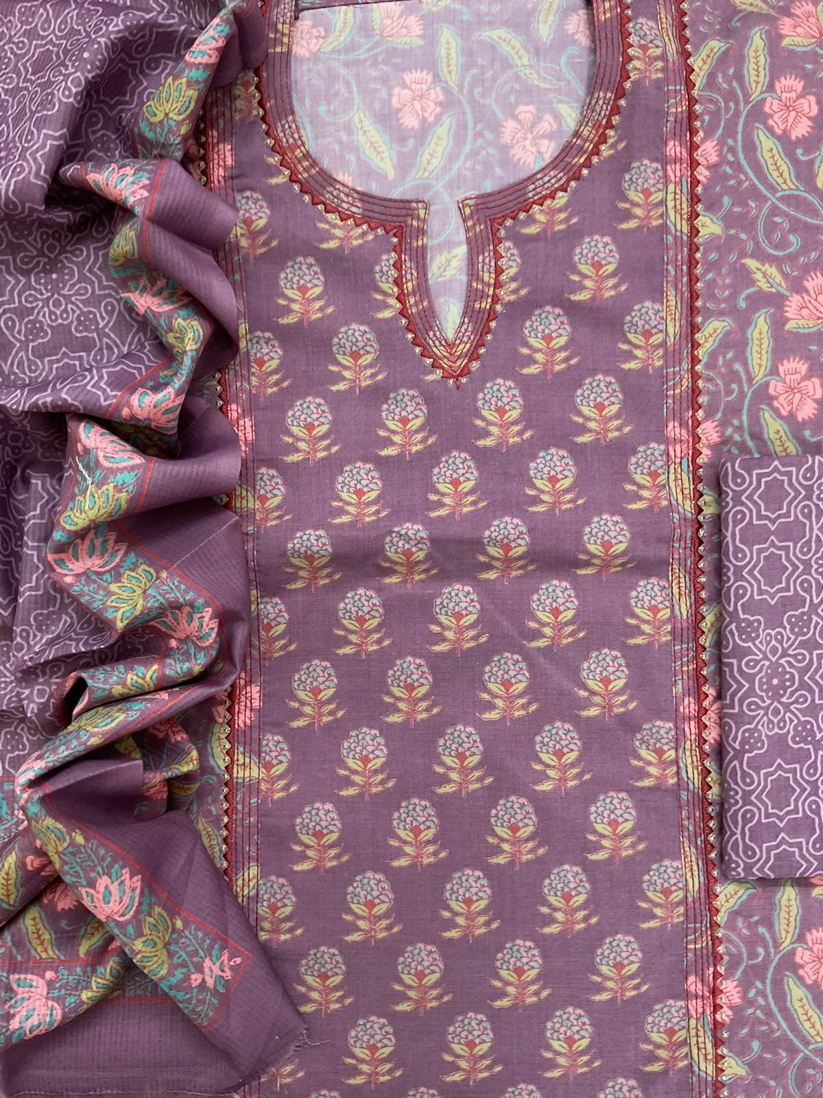 Pure Jaam Cotton Printed Embroidered Suit - Mauve