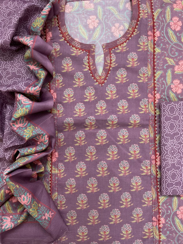 Image of Pure Jaam Cotton Printed Embroidered Suit - Mauve
