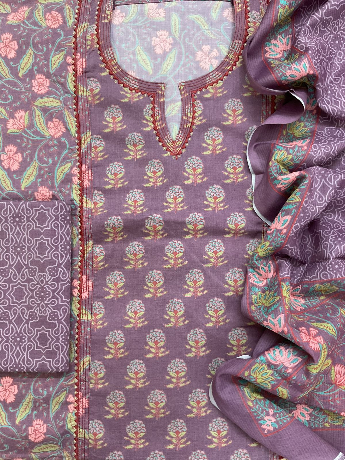Pure Jaam Cotton Printed Embroidered Suit - Mauve