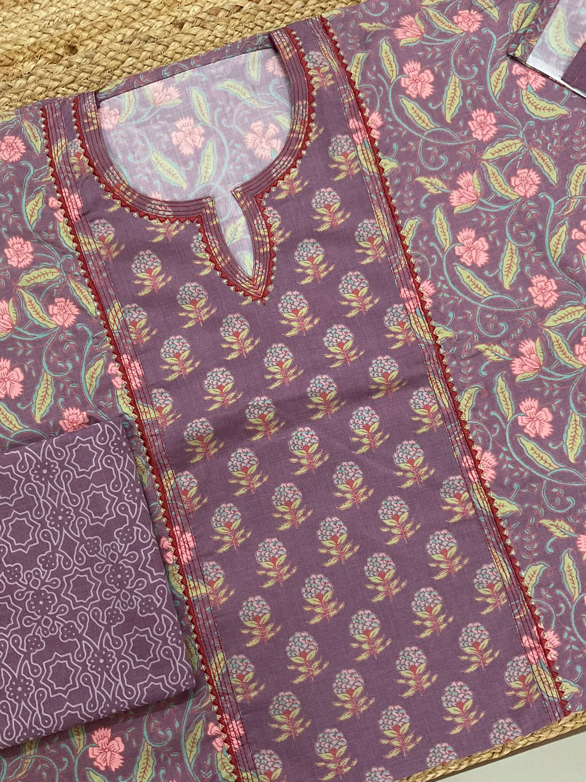 Pure Jaam Cotton Printed Embroidered Suit - Mauve