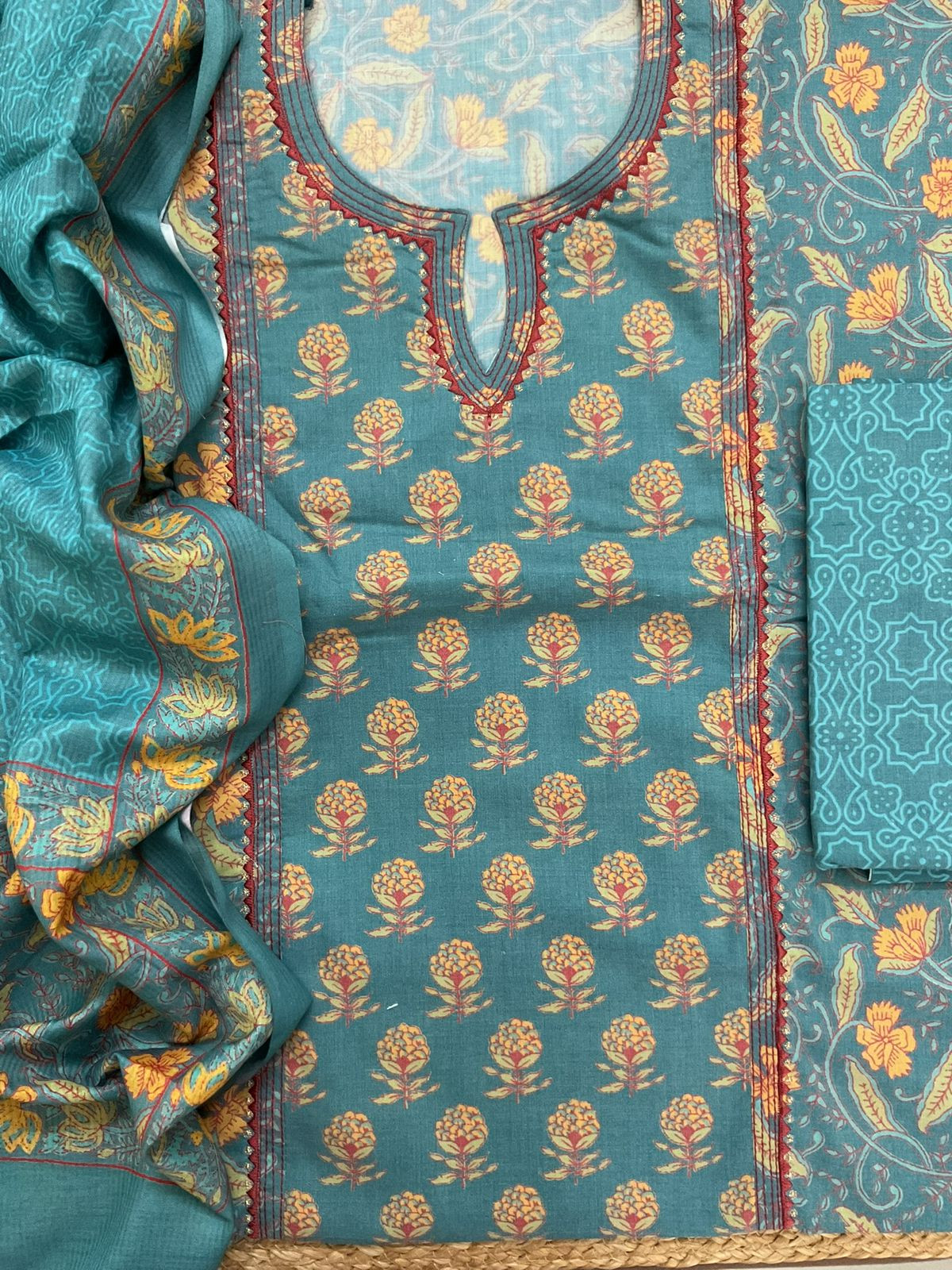 Pure Jaam Cotton Printed Embroidered Suit - Blue