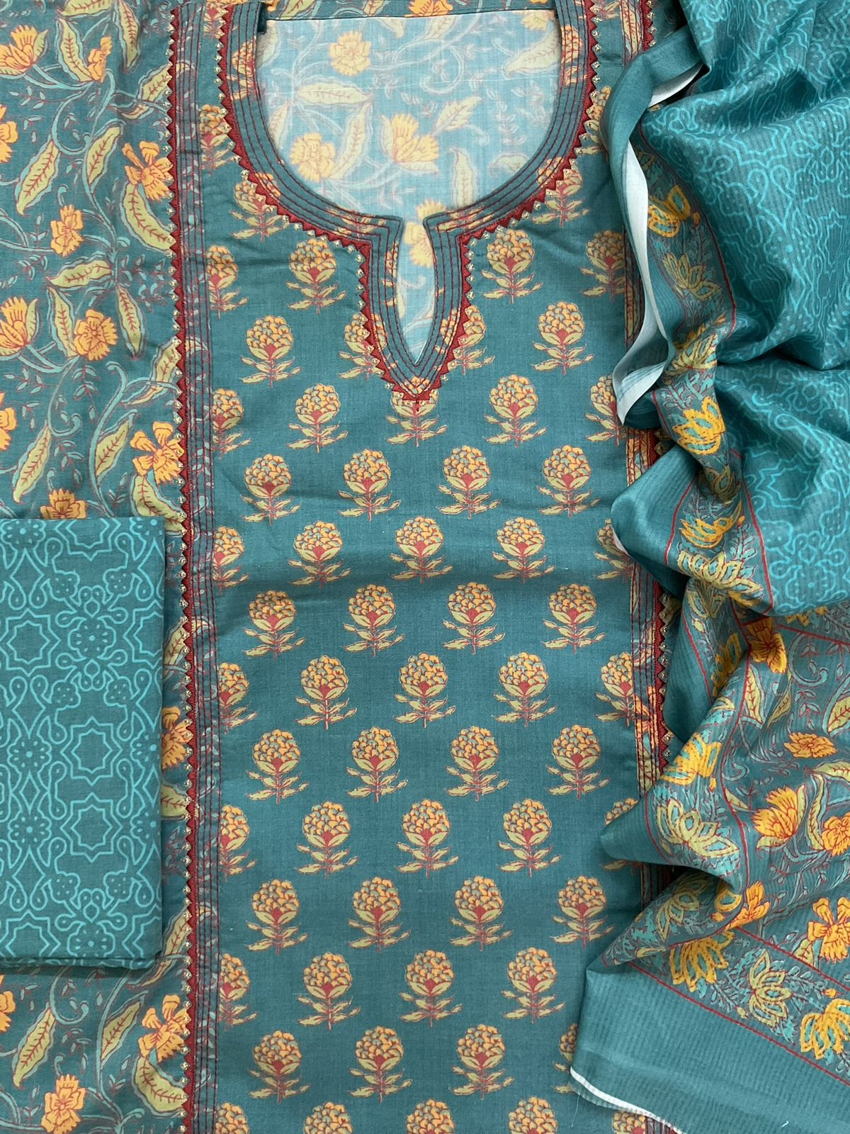 Pure Jaam Cotton Printed Embroidered Suit - Blue