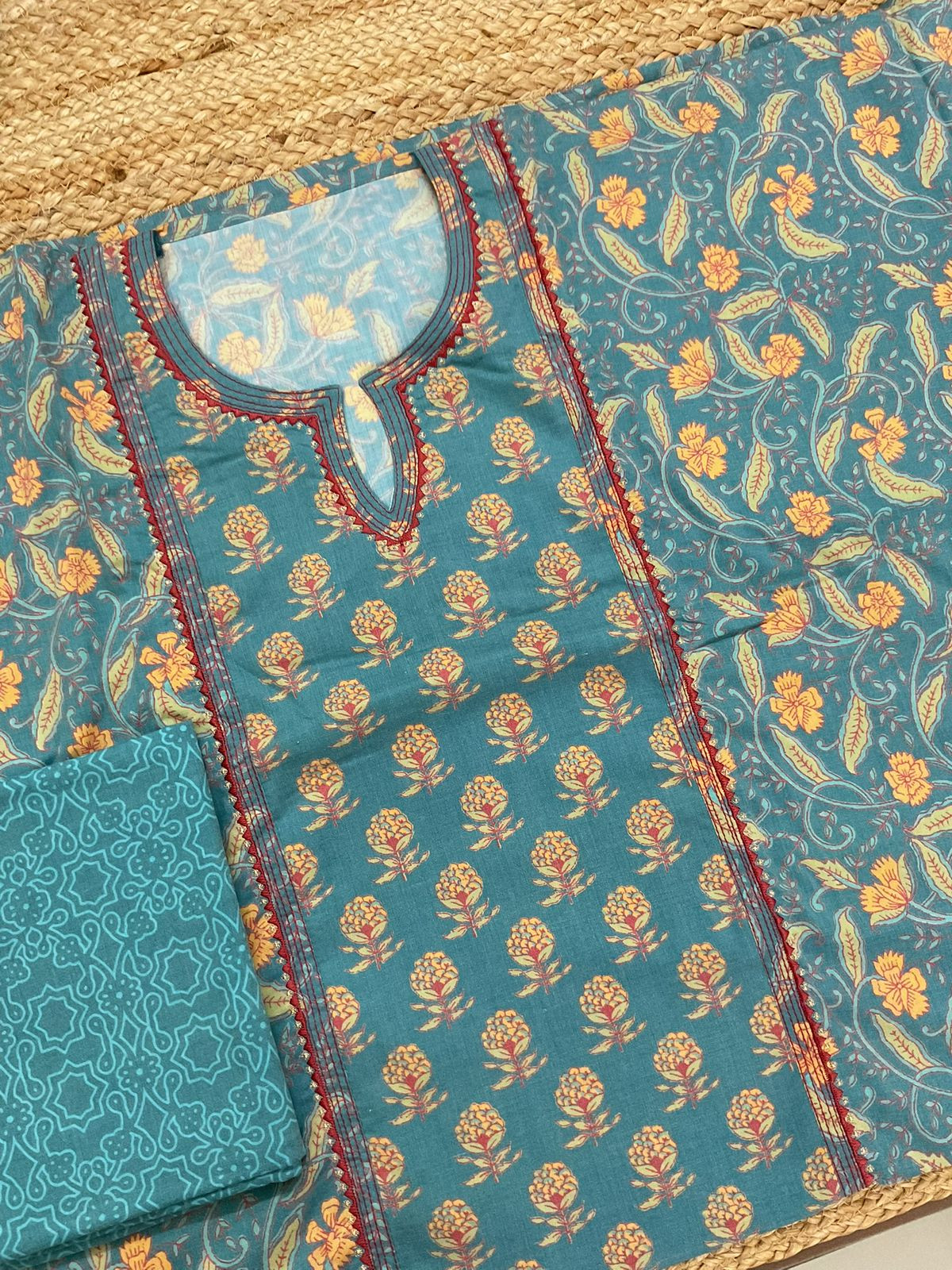 Pure Jaam Cotton Printed Embroidered Suit - Blue