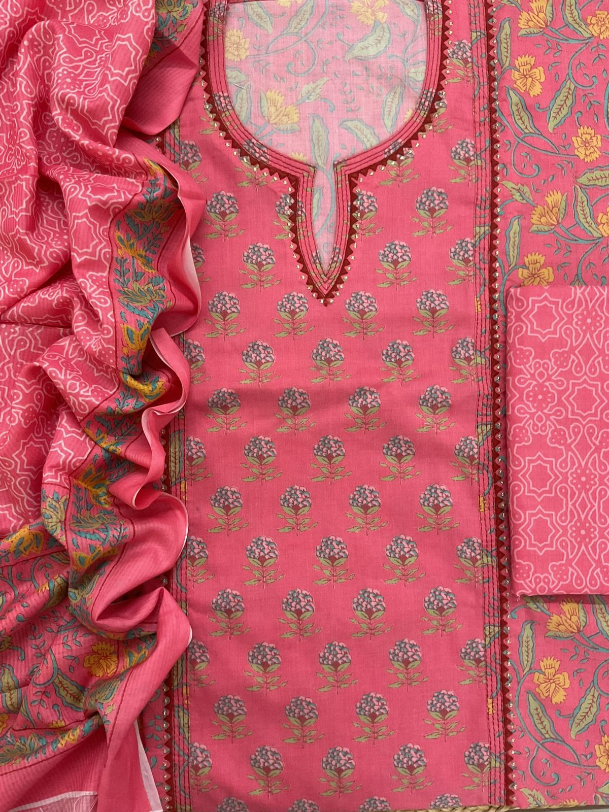 Pure Jaam Cotton Printed Embroidered Suit - Pink