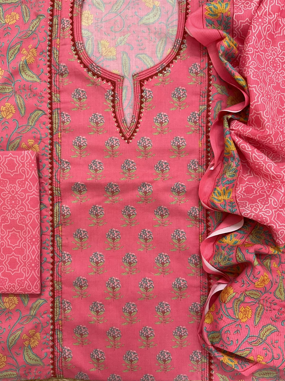 Pure Jaam Cotton Printed Embroidered Suit - Pink