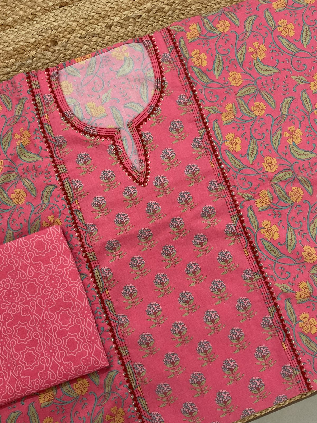 Pure Jaam Cotton Printed Embroidered Suit - Pink