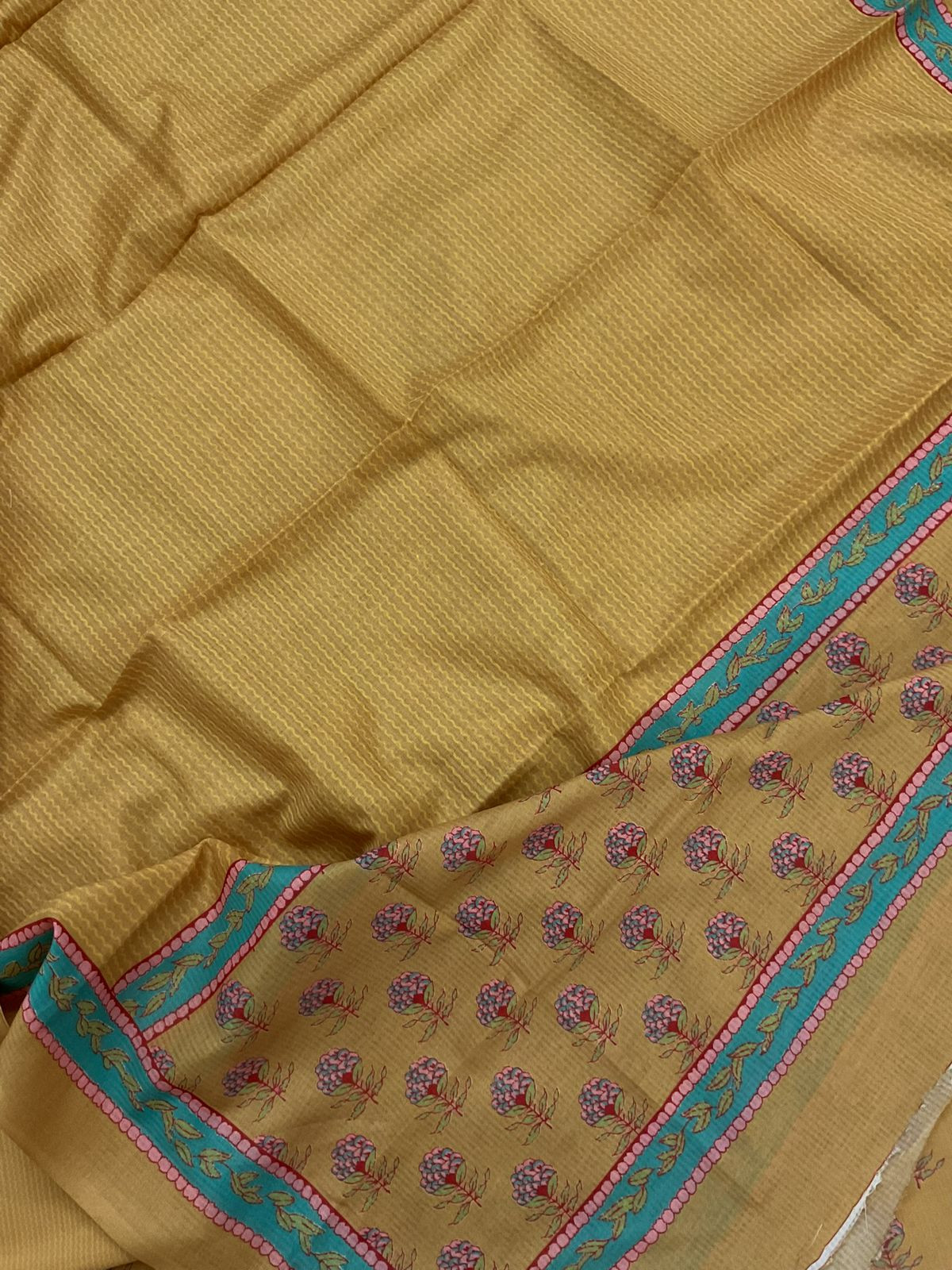 Pure Jaam Cotton Printed Embroidered Suit - Yellow