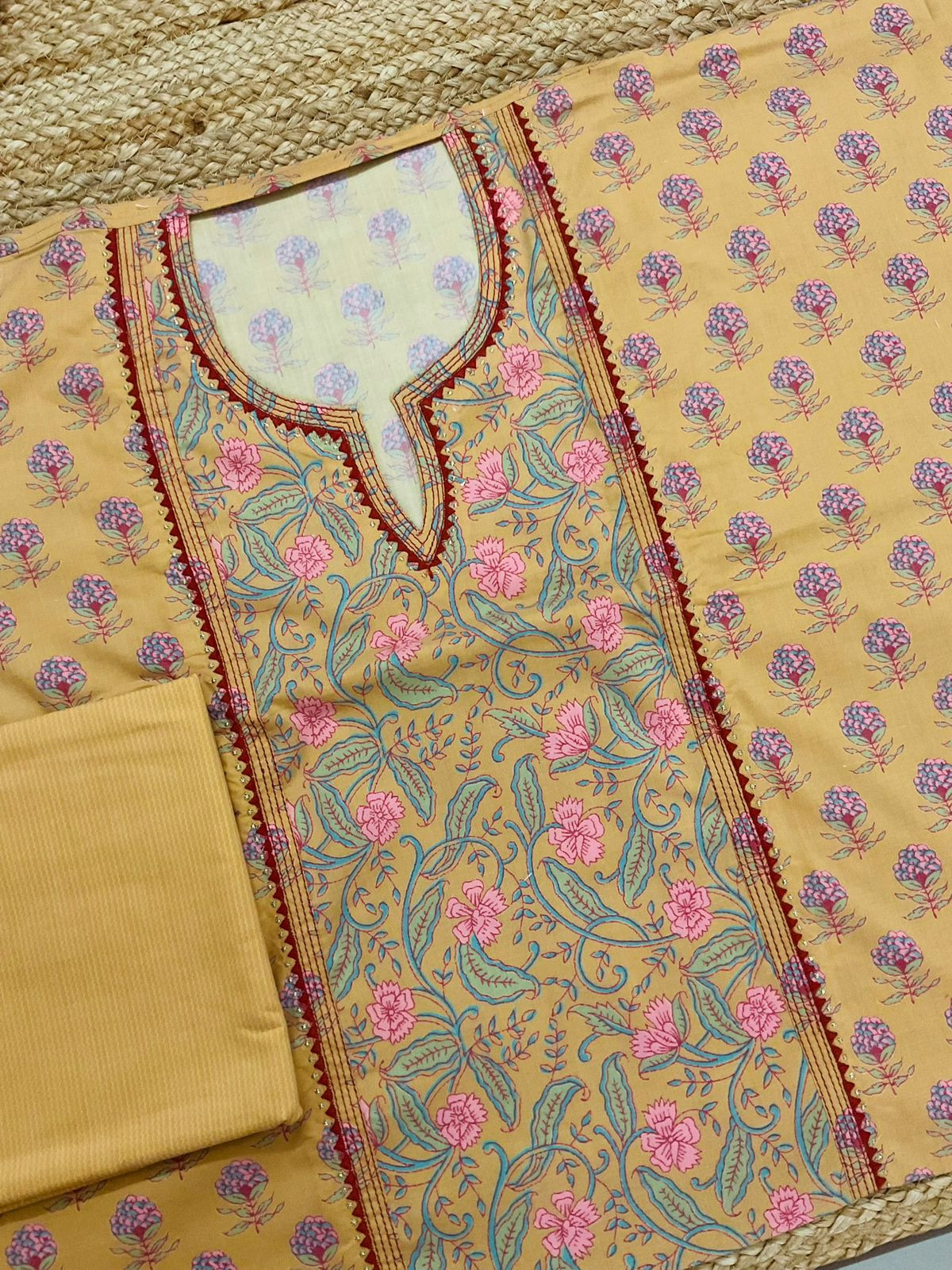 Pure Jaam Cotton Printed Embroidered Suit - Yellow