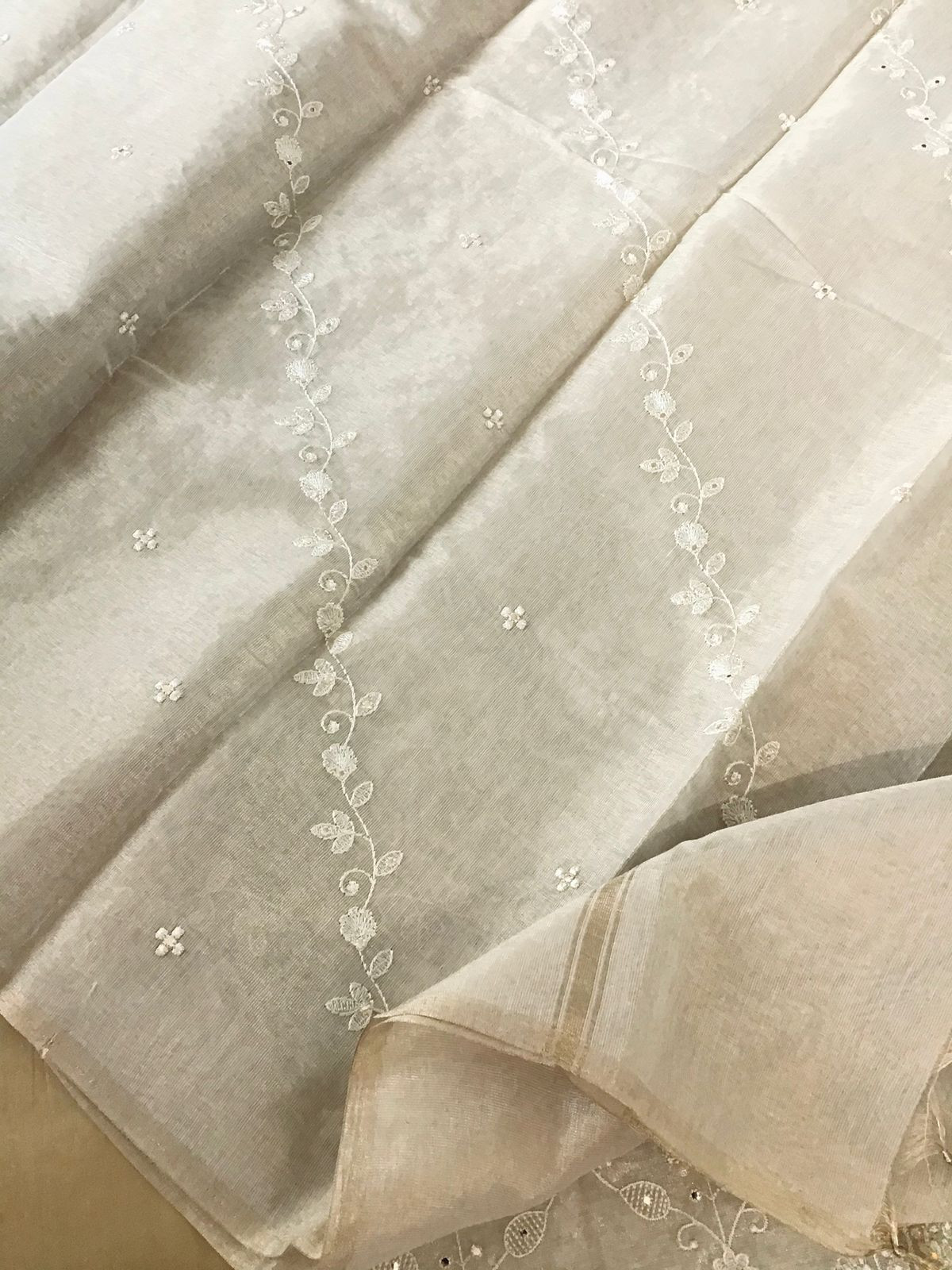 Soft Tissue Chanderi Embroidered Suit - Beige