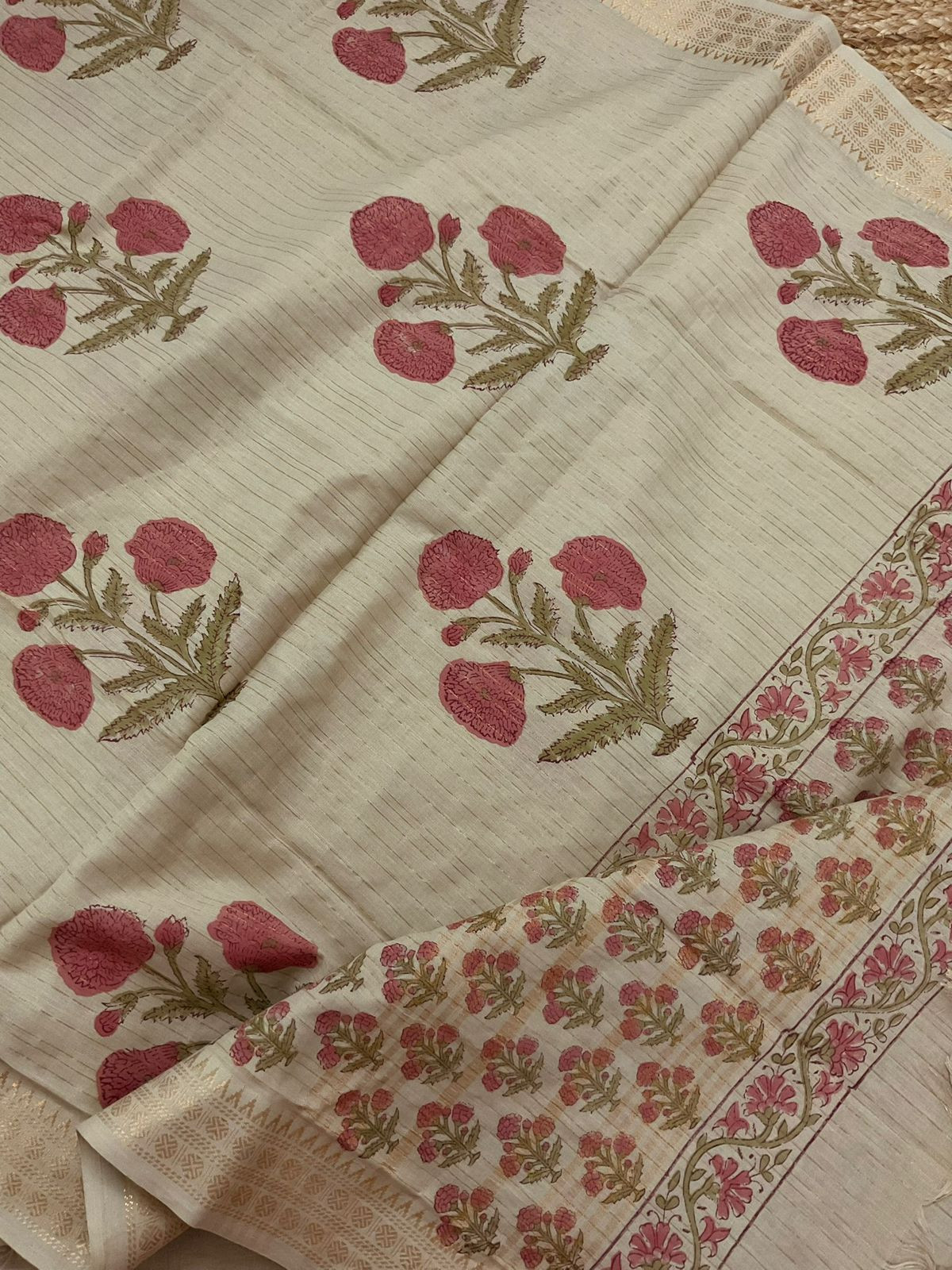 Pure Cotton Printed Embroidered Self Weaved Suit - Beige