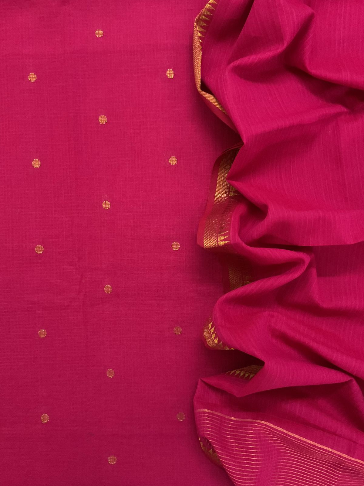 Pure Handloom Cotton Self Weaved Suit - Pink