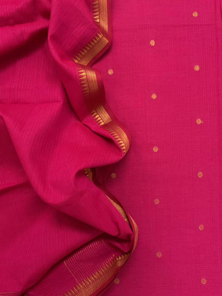 Image of Pure Handloom Cotton Self Weaved Suit - Pink