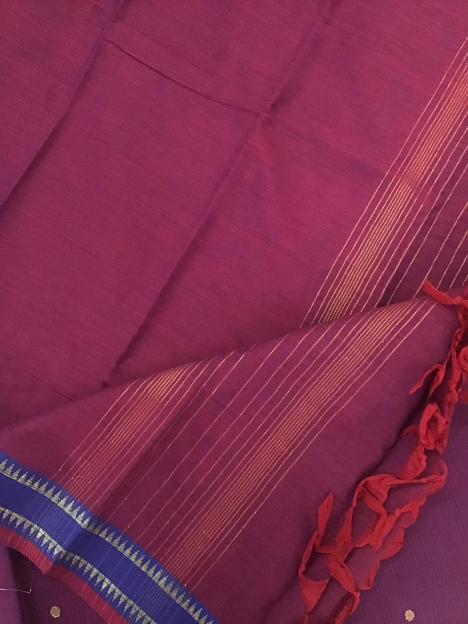 Pure Handloom Cotton Self Weaved Suit - Wine