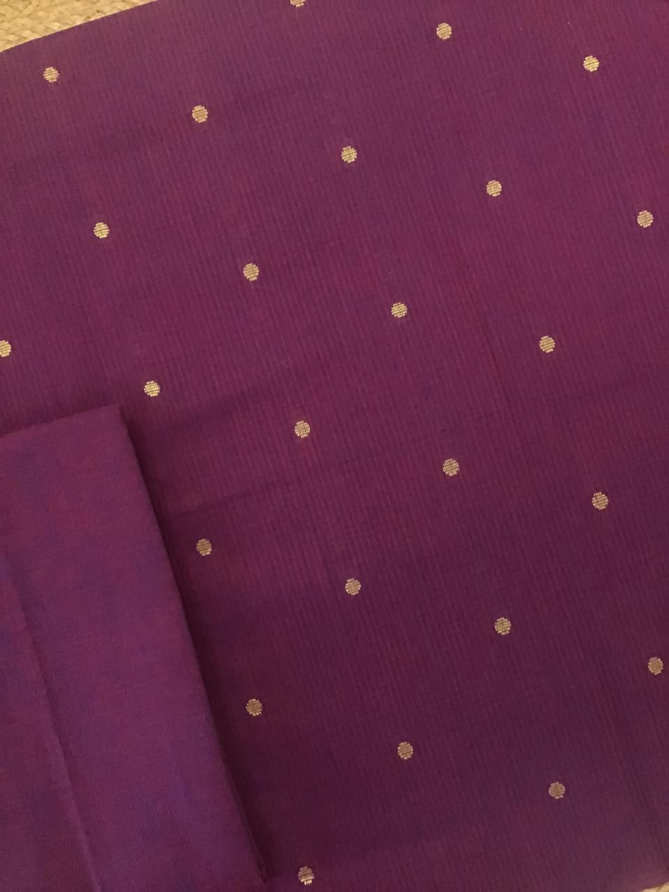 Pure Handloom Cotton Self Weaved Suit - Wine