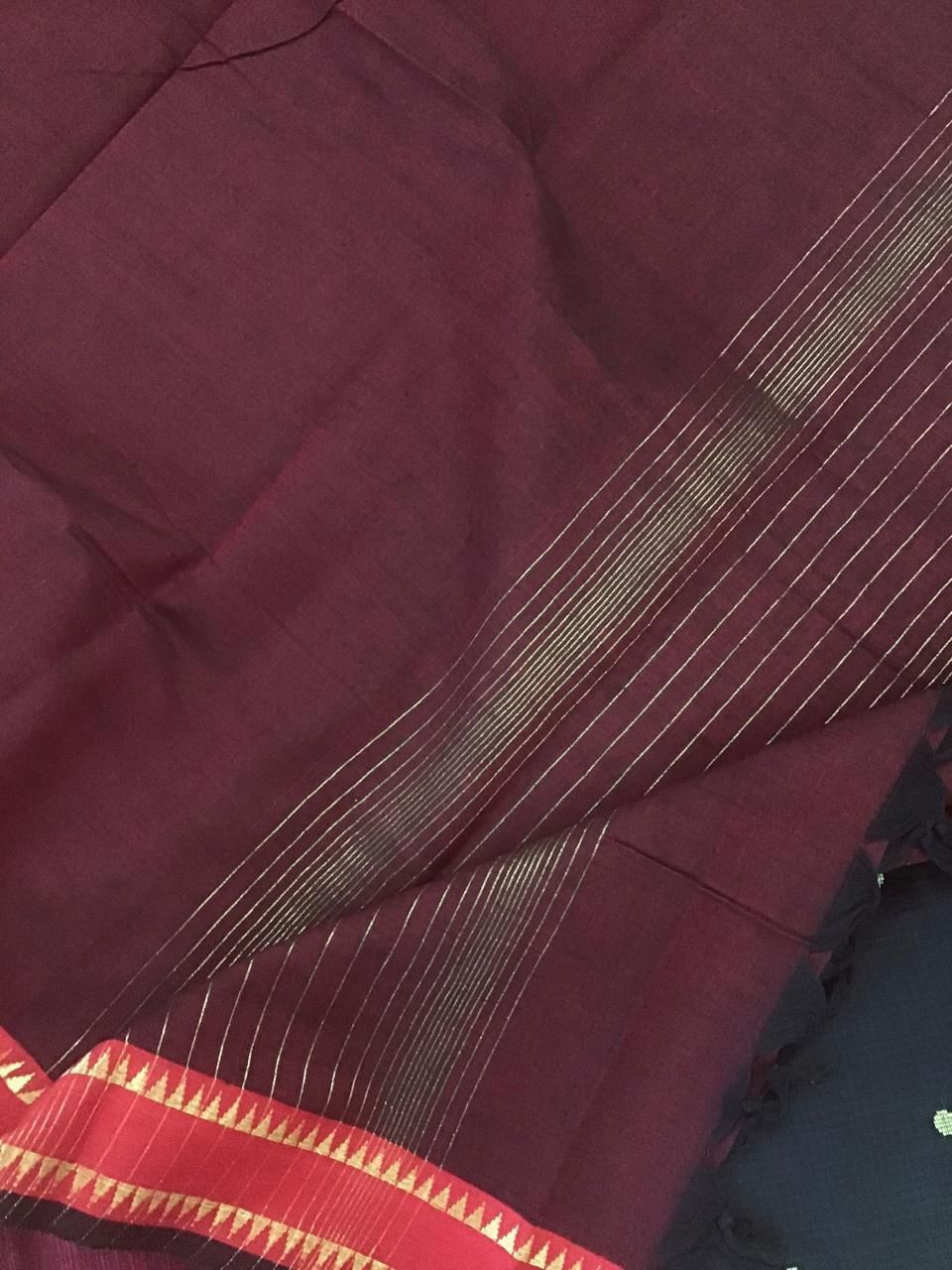 Pure Handloom Cotton Self Weaved Suit - Black