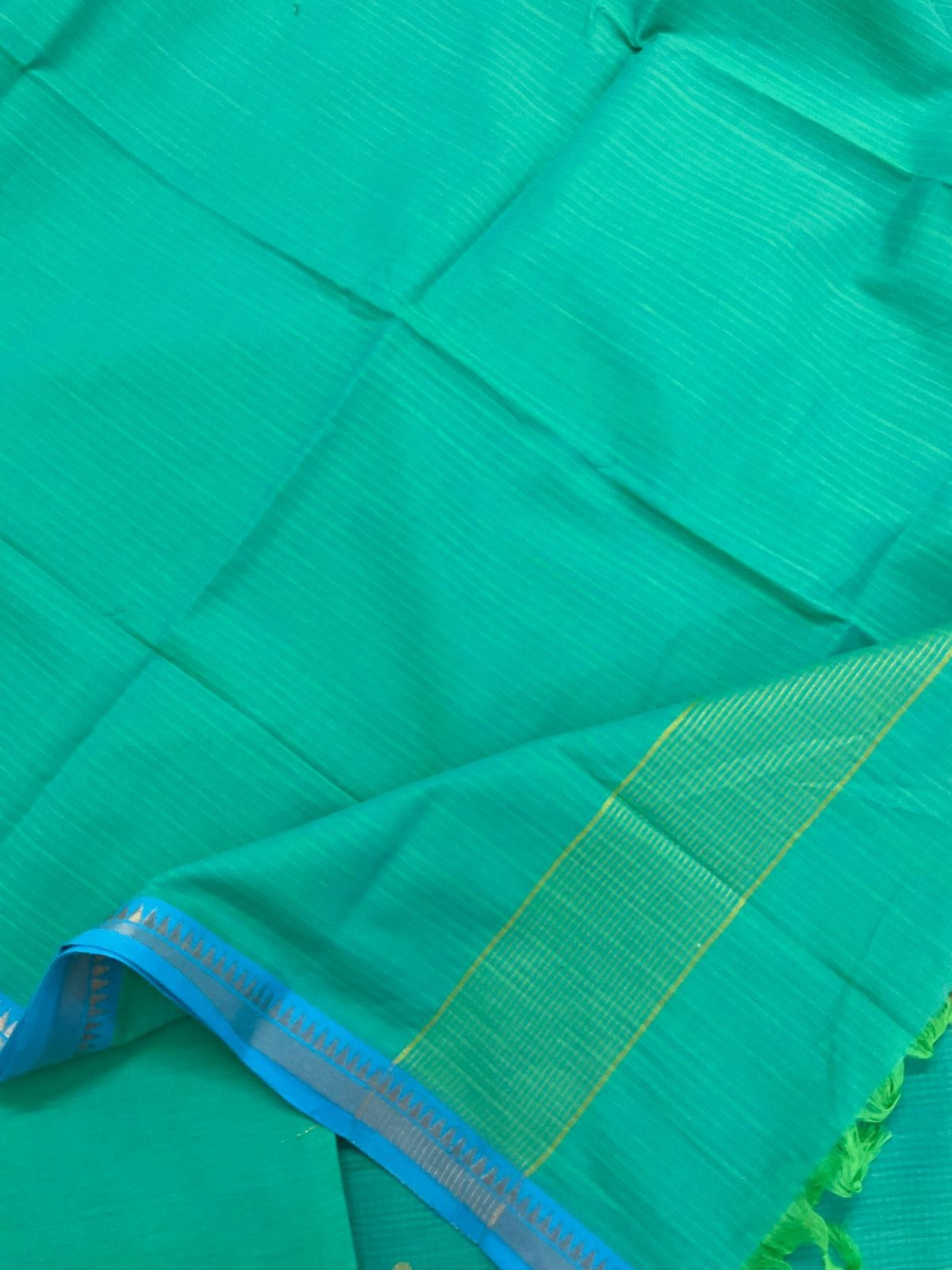 Pure Handloom Cotton Self Weaved Suit - Sea Green