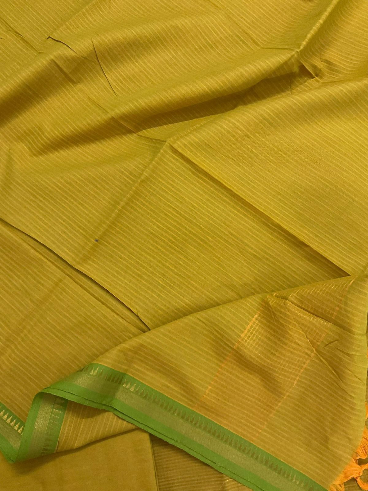 Pure Handloom Cotton Self Weaved Suit - Yellow
