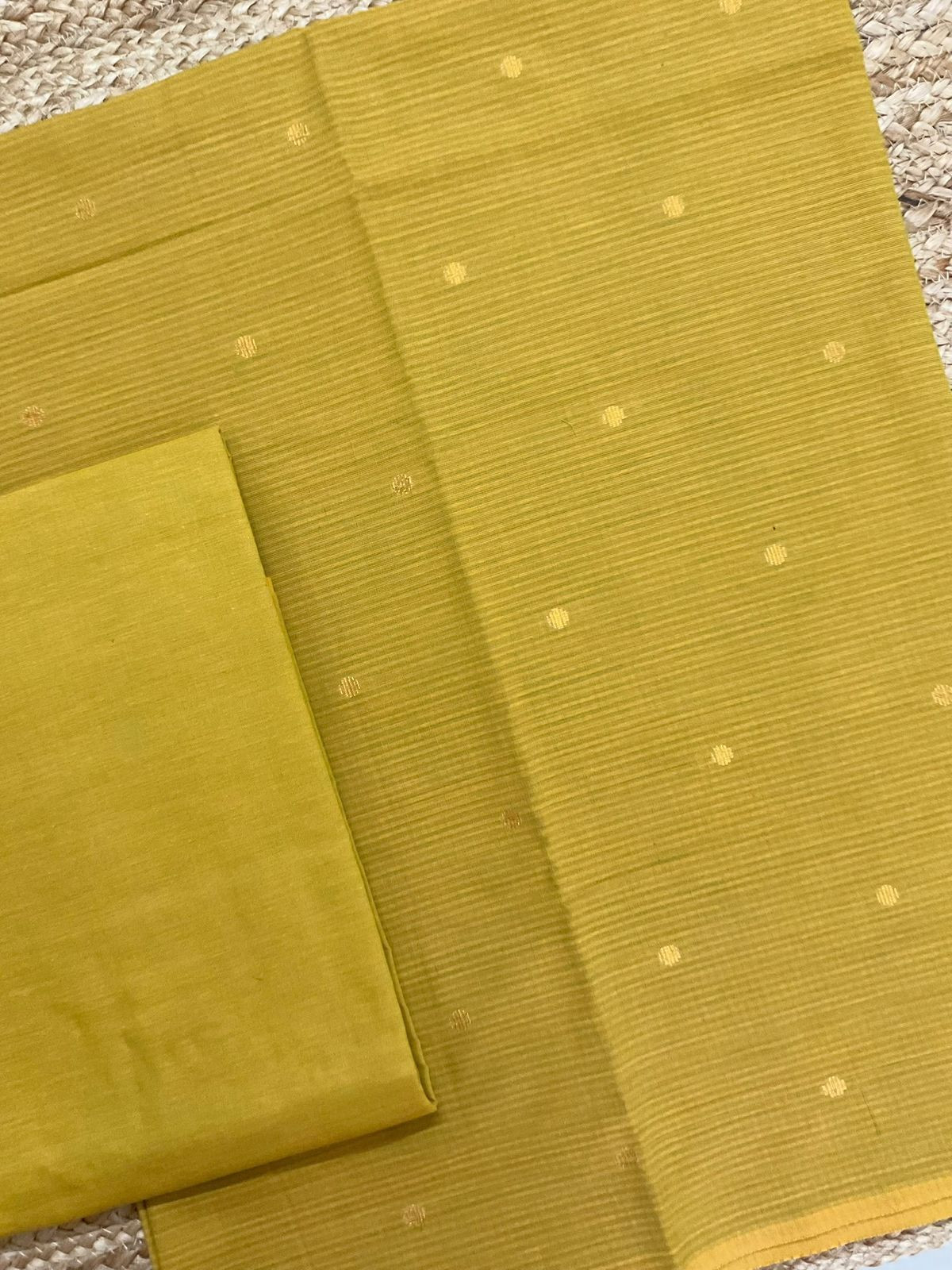 Pure Handloom Cotton Self Weaved Suit - Yellow