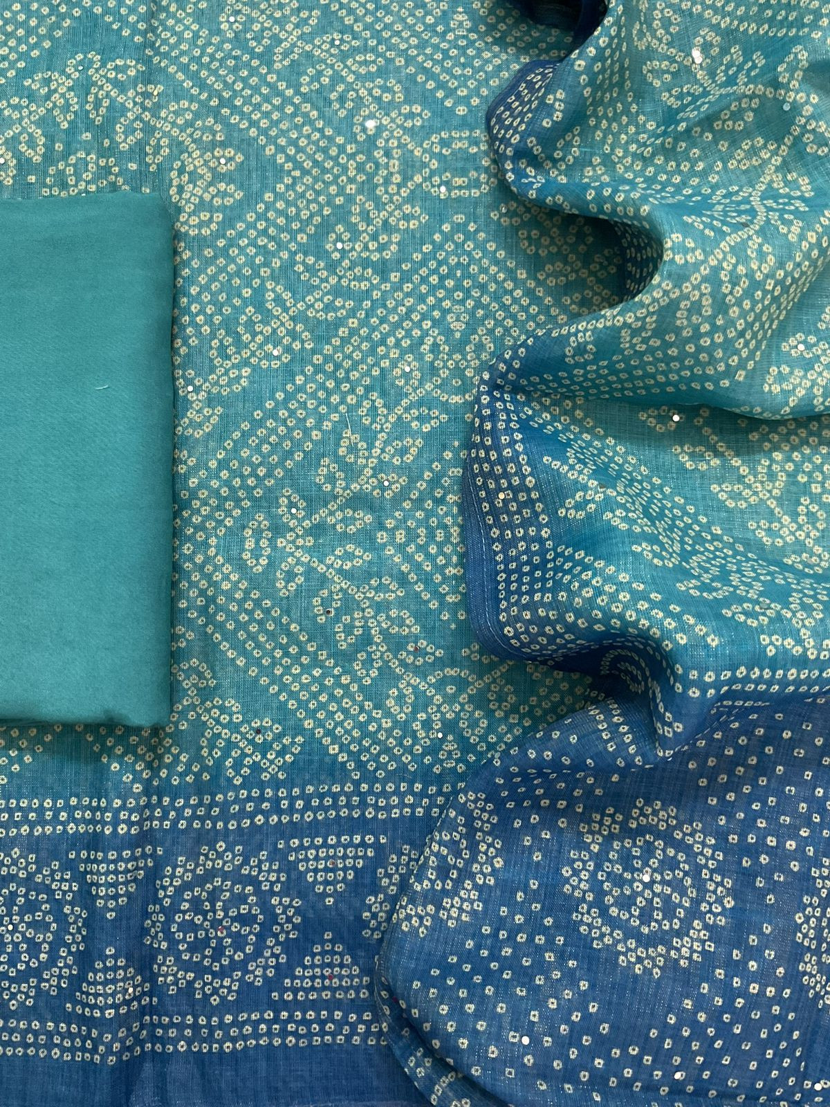 Soft Tissue Slub Cotton Printed Embroidered Suit - Blue