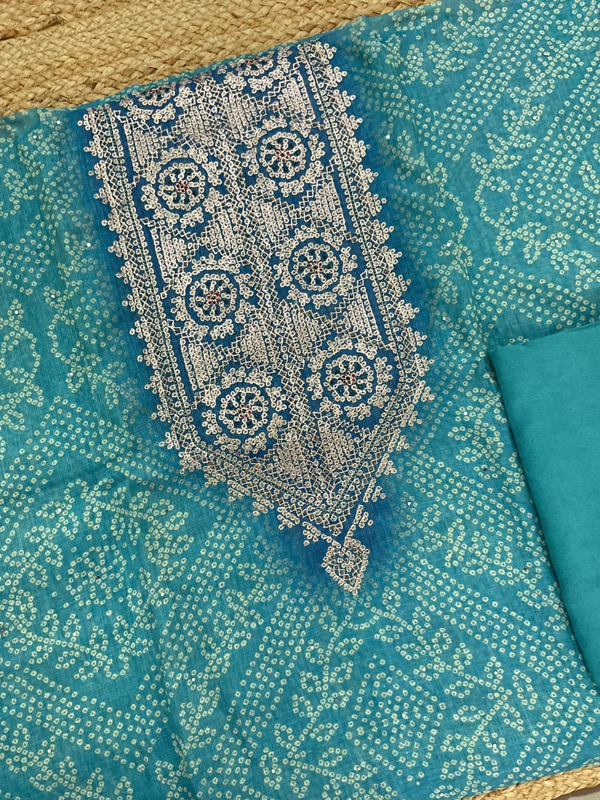 Soft Tissue Slub Cotton Printed Embroidered Suit - Blue