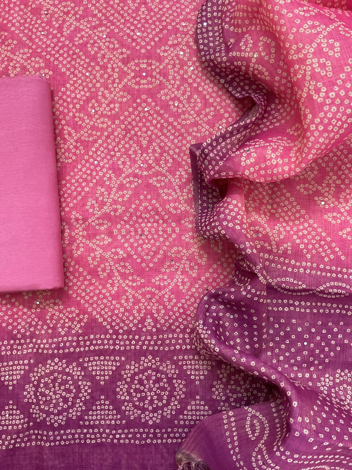 Soft Tissue Slub Cotton Printed Embroidered Suit - Pink