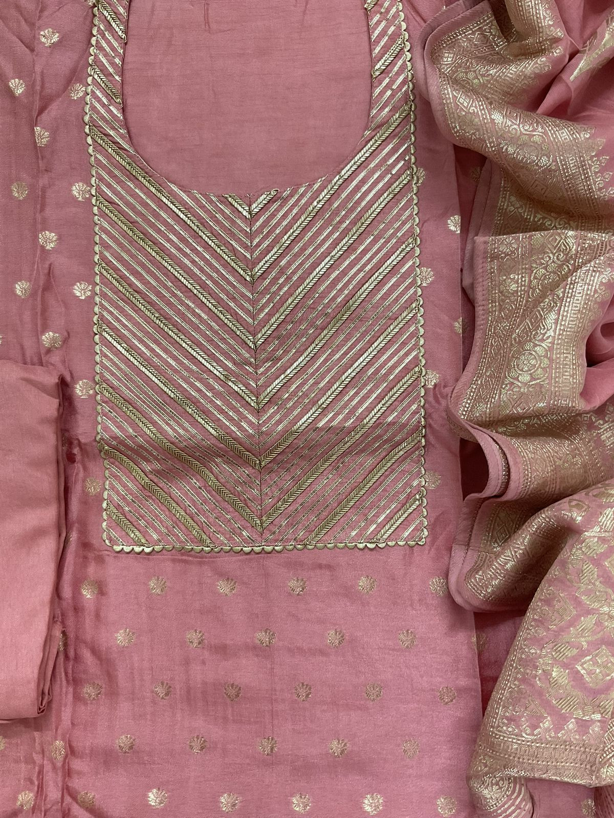 Pure Upada Silk Banarasi Weaved Embroidered Suit - Pink