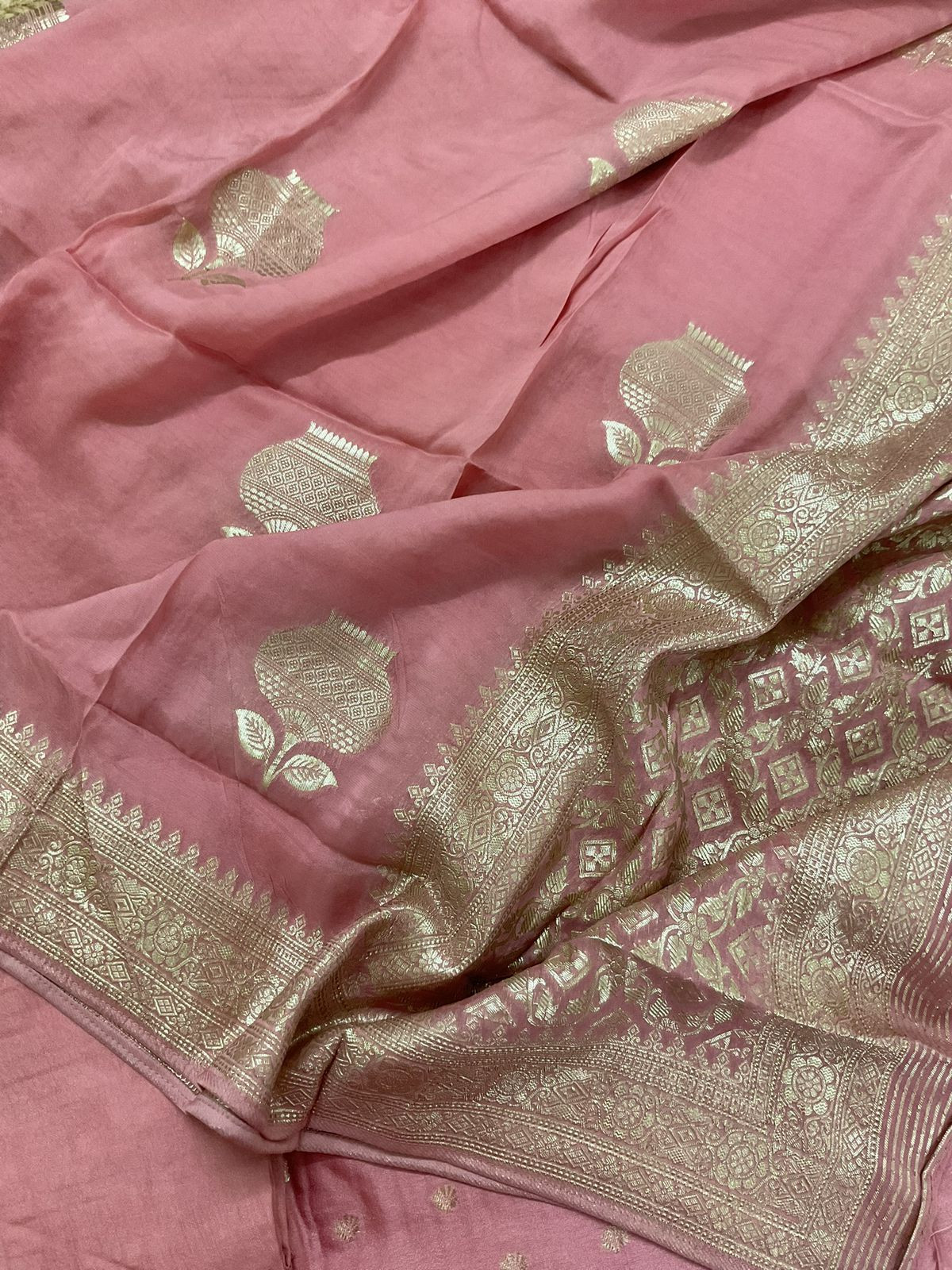Pure Upada Silk Banarasi Weaved Embroidered Suit - Pink