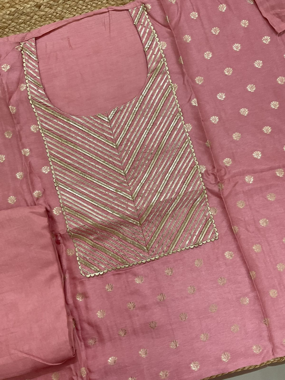 Pure Upada Silk Banarasi Weaved Embroidered Suit - Pink