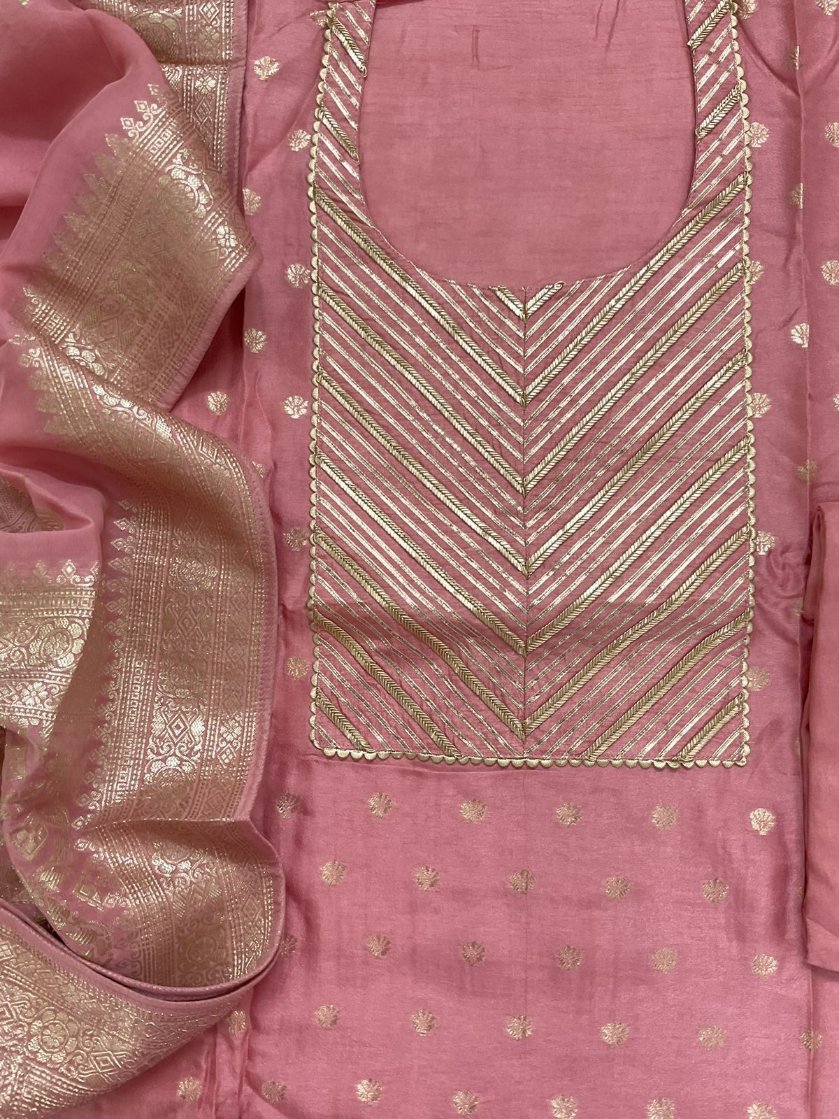 Pure Upada Silk Banarasi Weaved Embroidered Suit - Pink