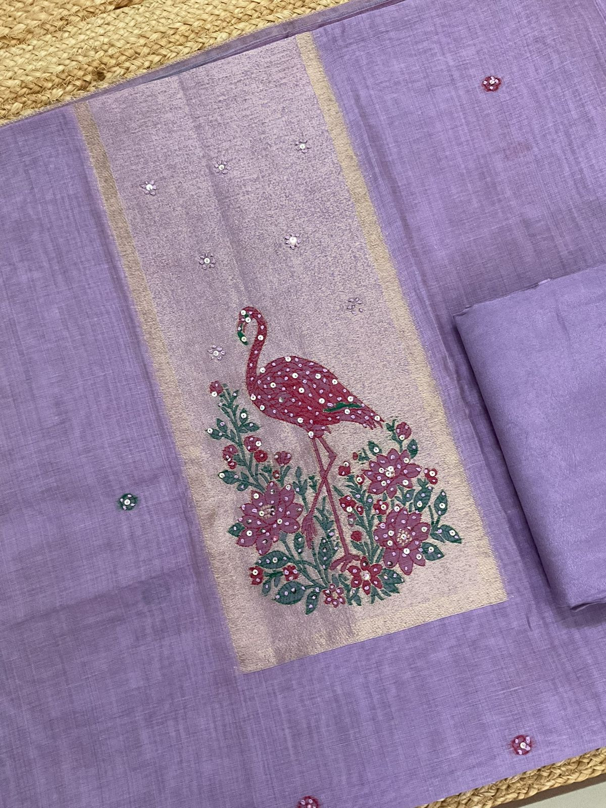 Soft Slub Chanderi Jamdani Weaved Embroidered Suit - Purple