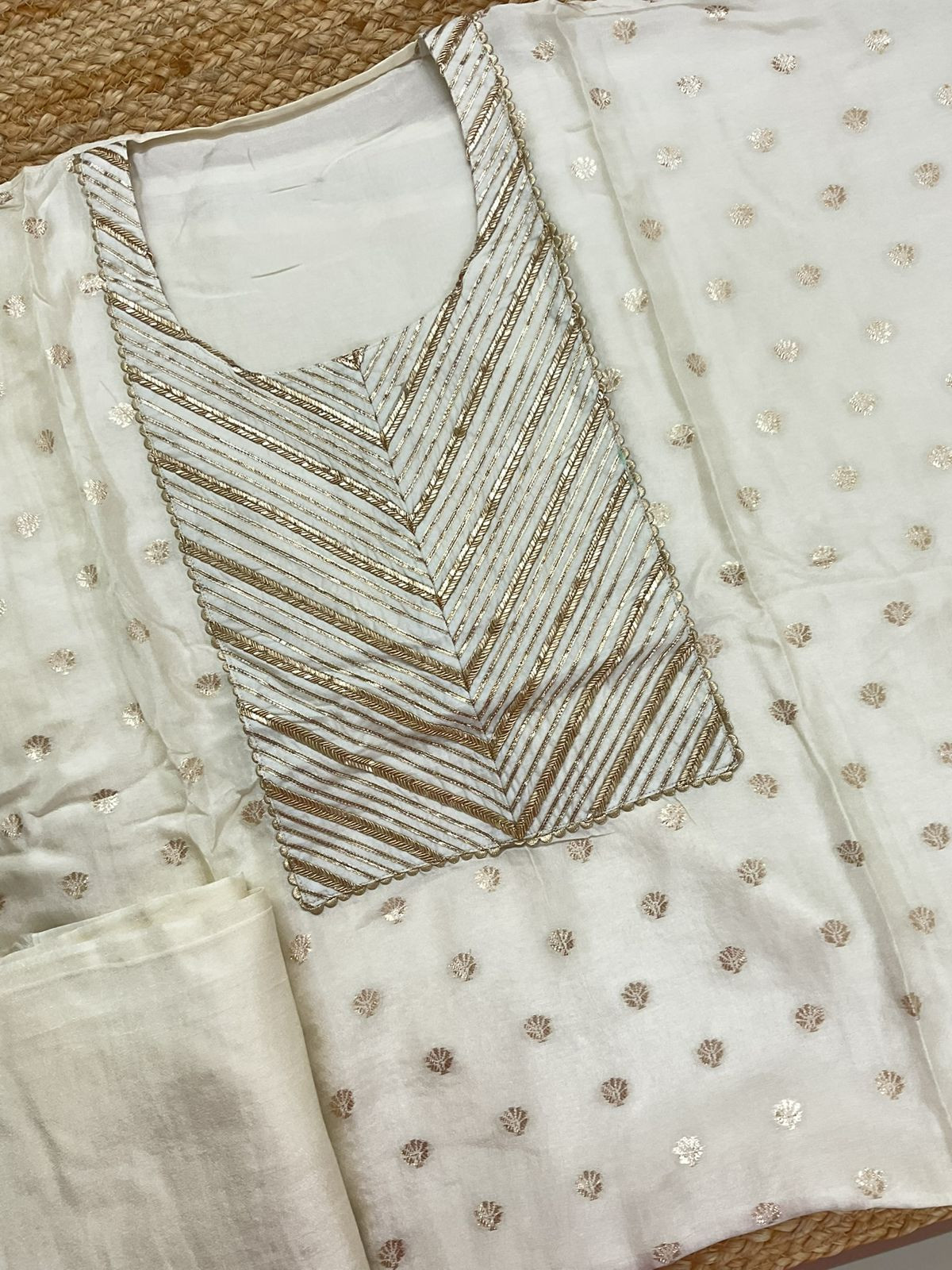 Pure Upada Silk Banarasi Weaved Embroidered Suit - Offwhite