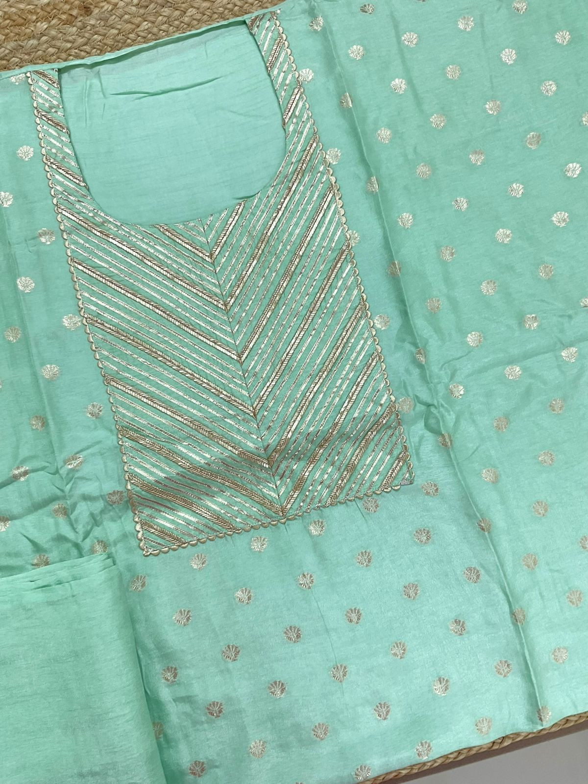 Pure Upada Silk Banarasi Weaved Embroidered Suit - Sea Green