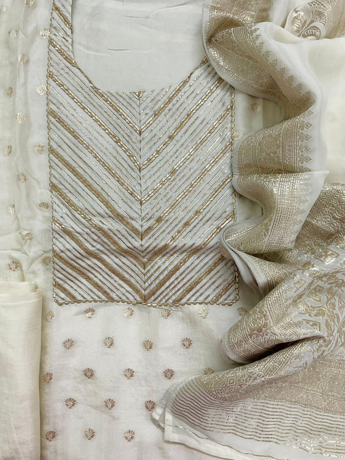 Pure Upada Silk Banarasi Weaved Embroidered Suit - Offwhite