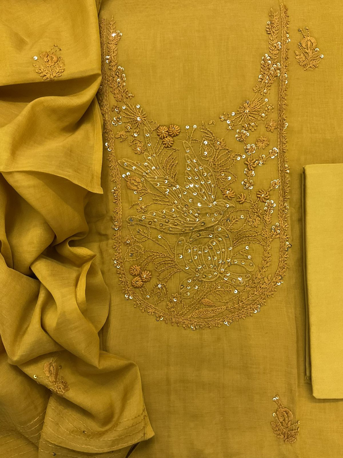 Soft Chanderi Embroidered Suit - Yellow