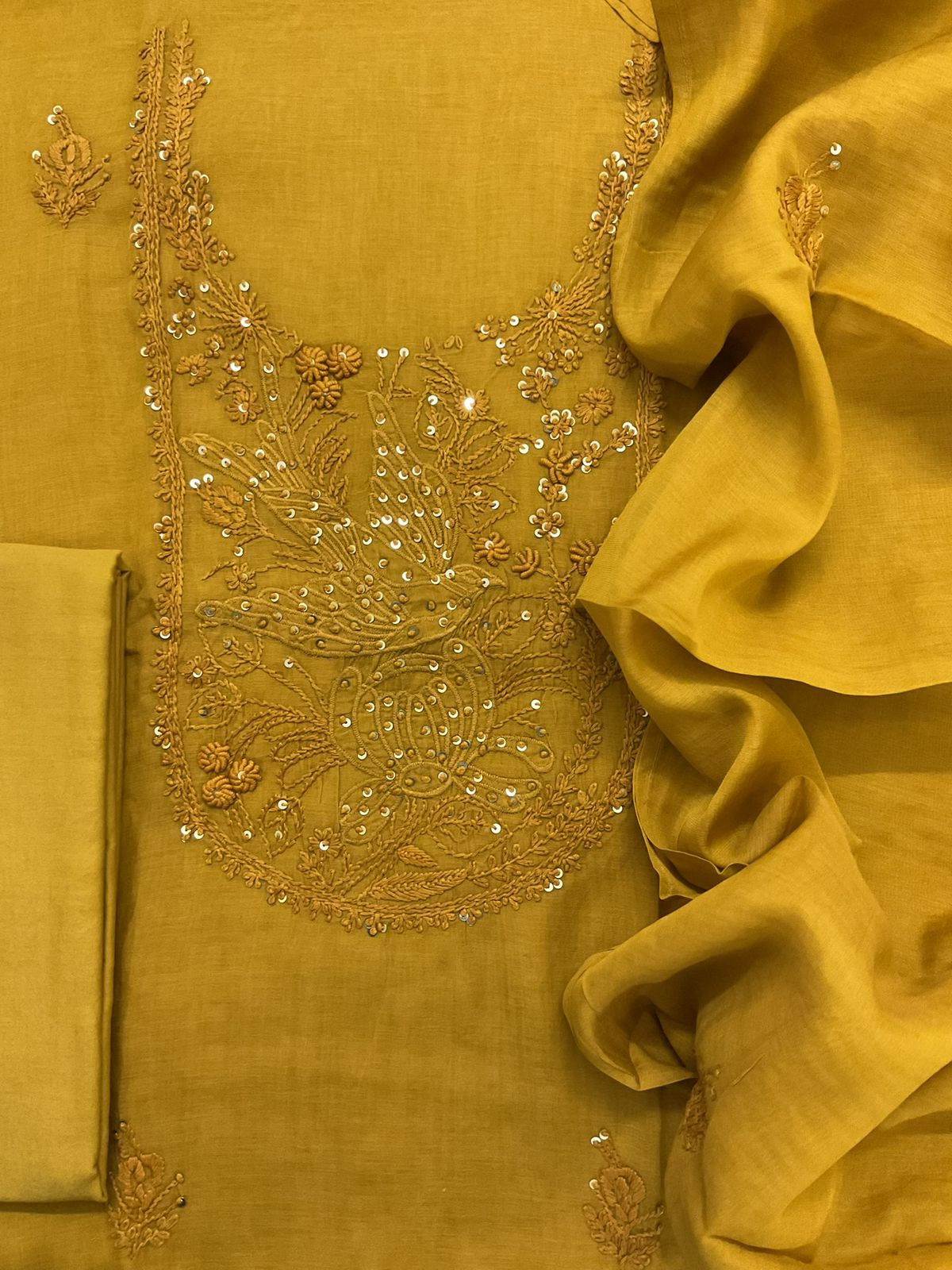 Soft Chanderi Embroidered Suit - Yellow