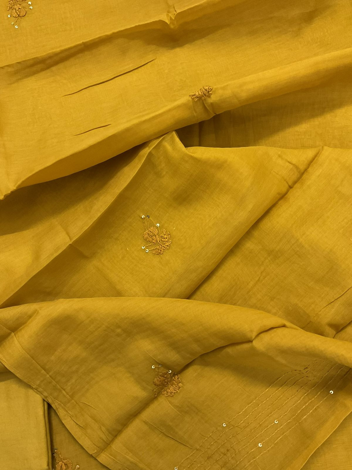 Soft Chanderi Embroidered Suit - Yellow