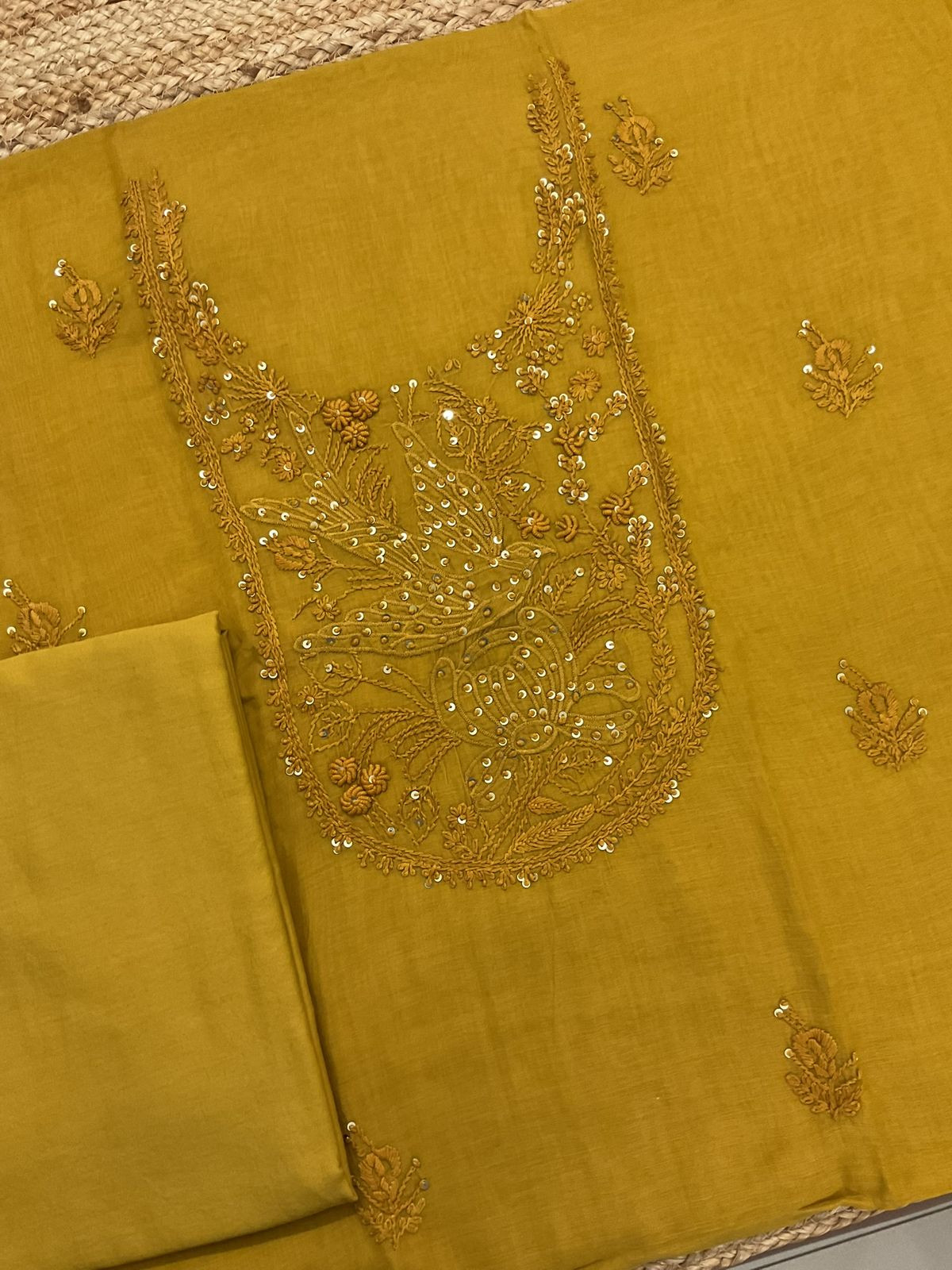 Soft Chanderi Embroidered Suit - Yellow