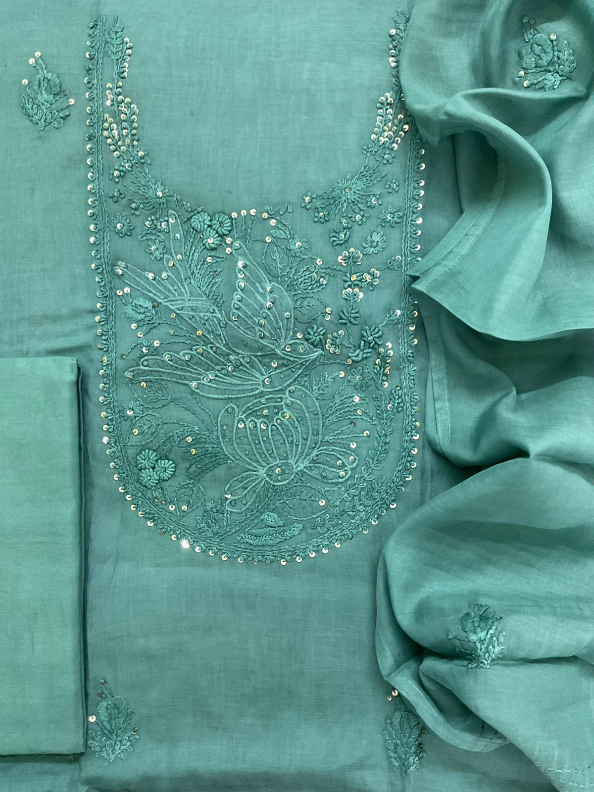 Soft Chanderi Embroidered Suit - Blue