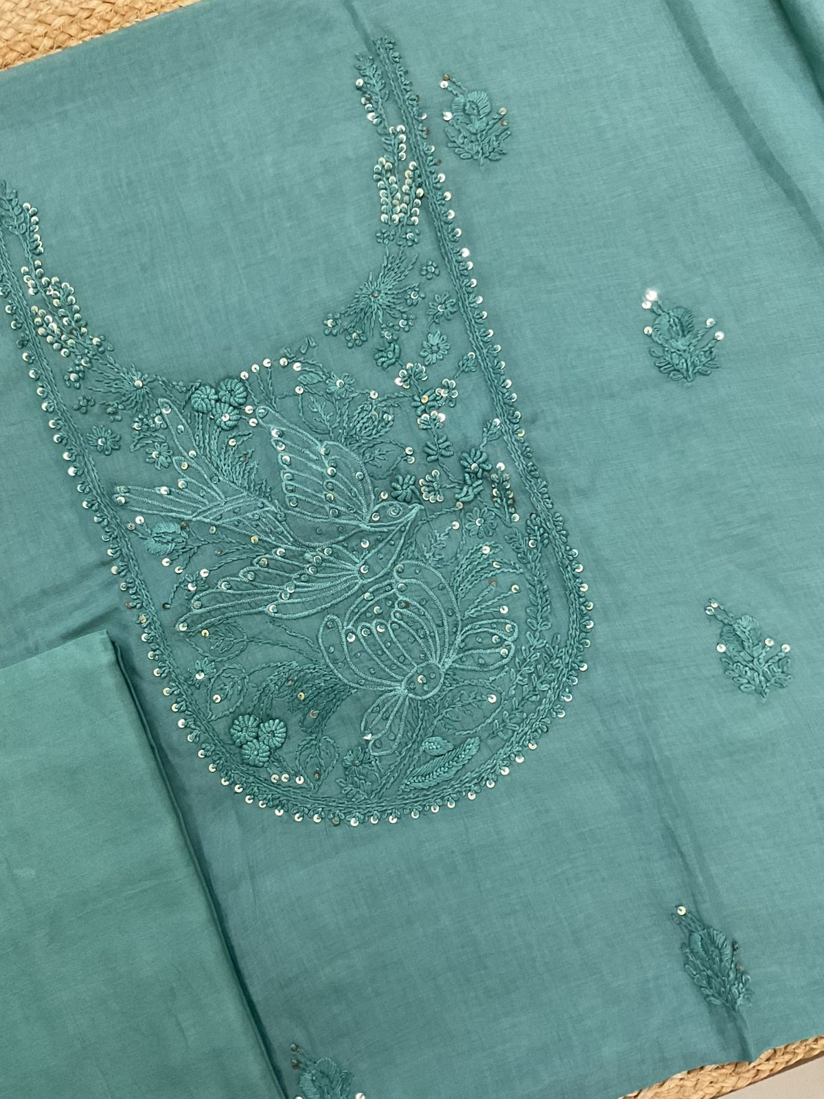 Soft Chanderi Embroidered Suit - Blue