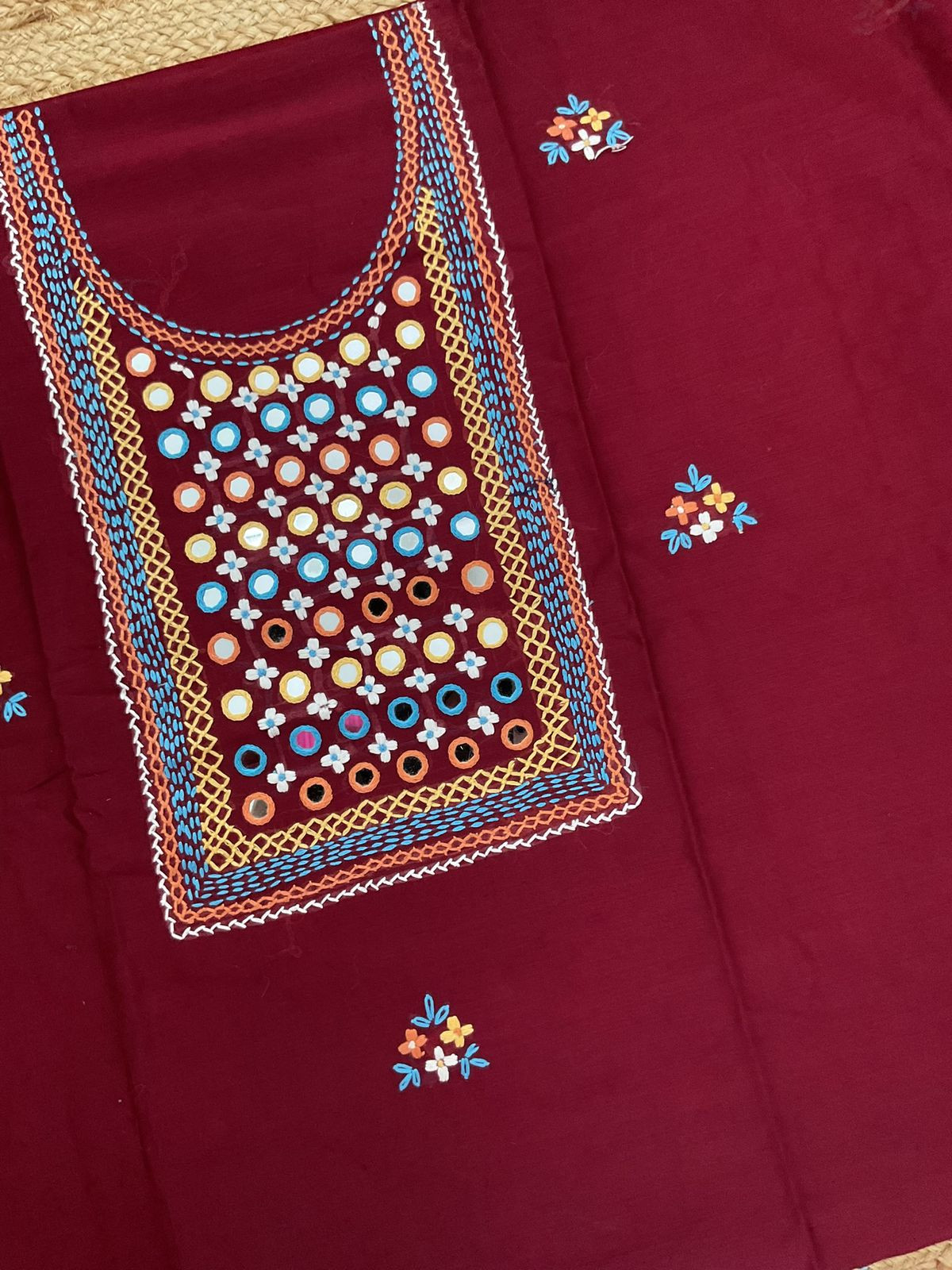 Pure Chanderi Embroidered Suit - Maroon
