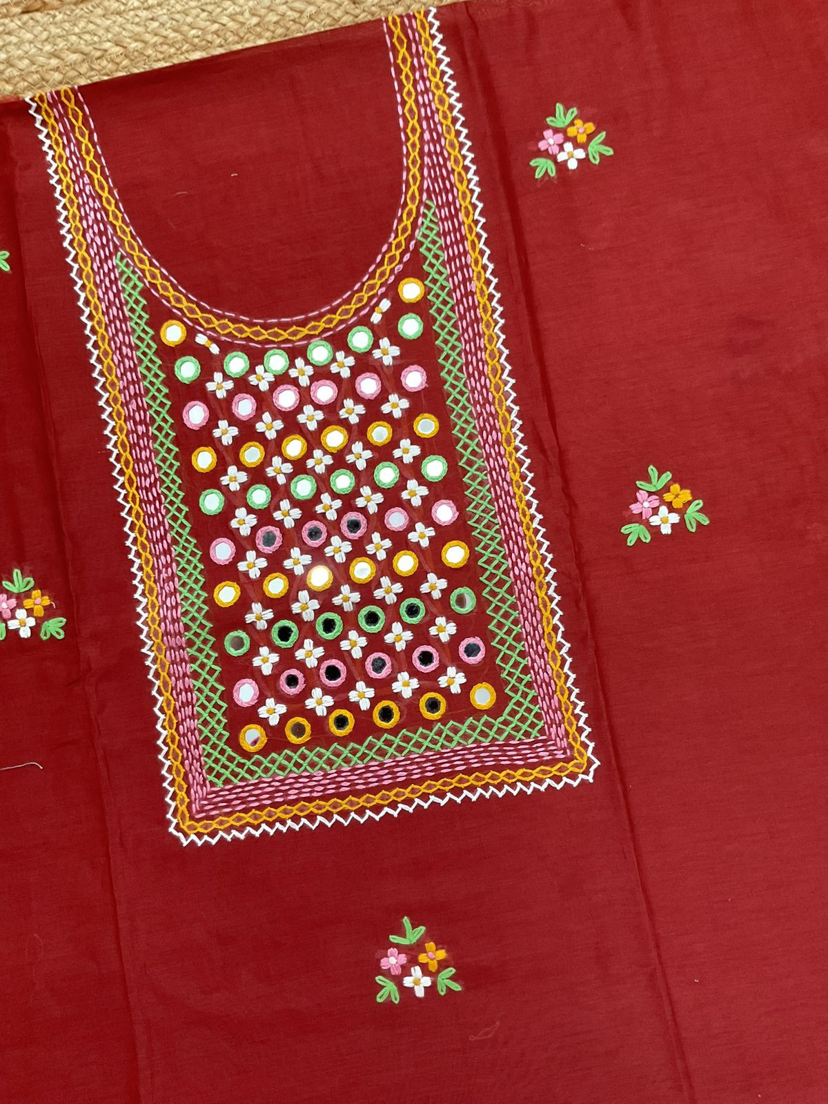 Pure Chanderi Embroidered Suit - Dark Orange