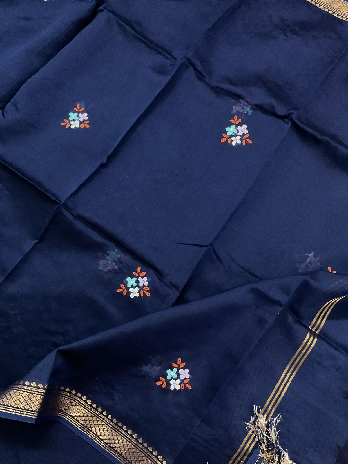 Pure Chanderi Embroidered Suit - Blue