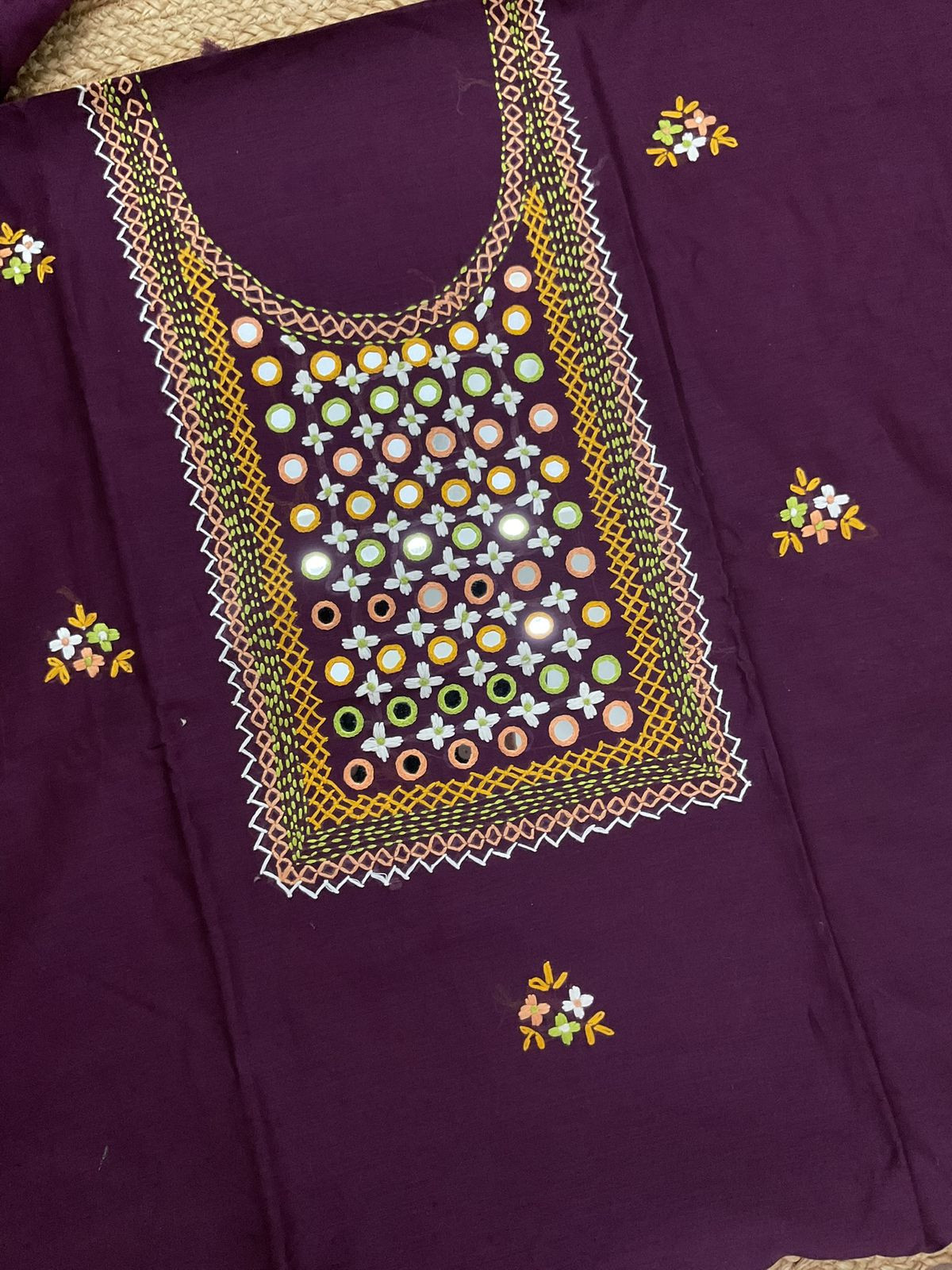 Pure Chanderi Embroidered Suit - Wine