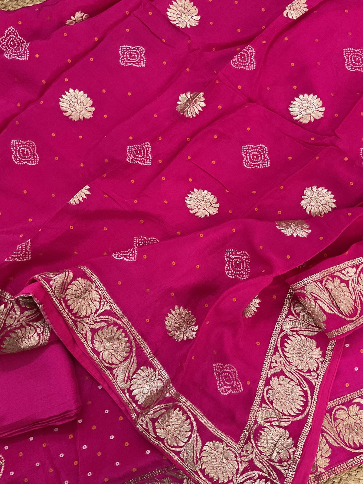 Pure Chinnon Silk Printed Banarasi Weaved Embroidered Suit - Pink