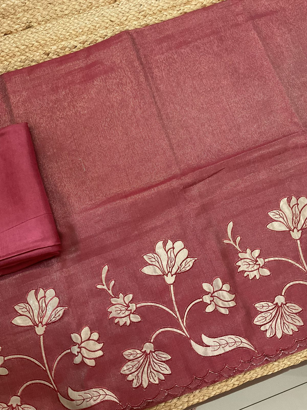 Soft Tissue Chanderi Embroidered Suit - Maroon