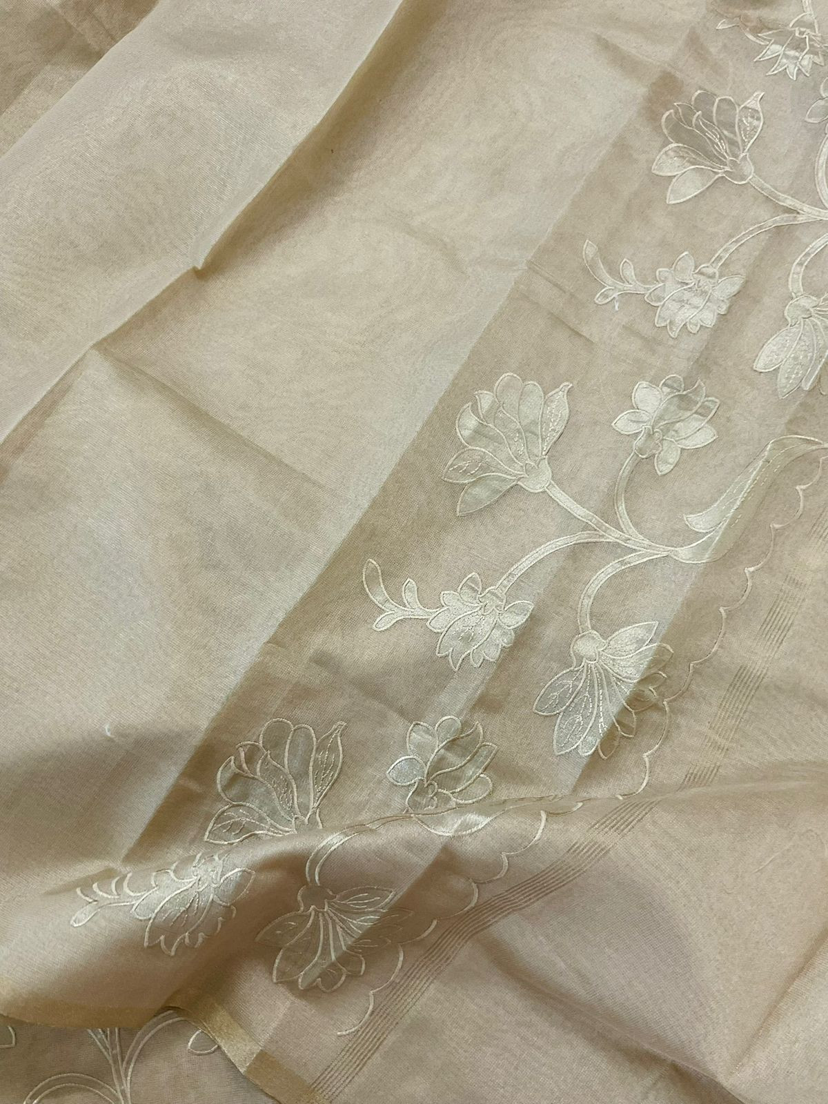 Soft Tissue Chanderi Embroidered Suit - Beige