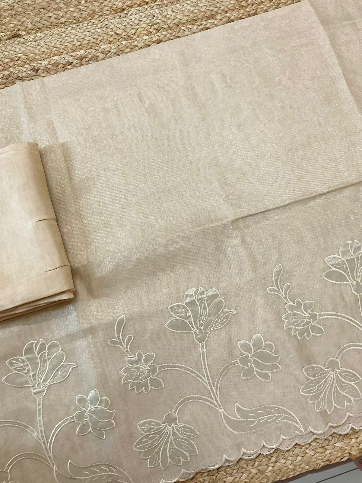 Soft Tissue Chanderi Embroidered Suit - Beige