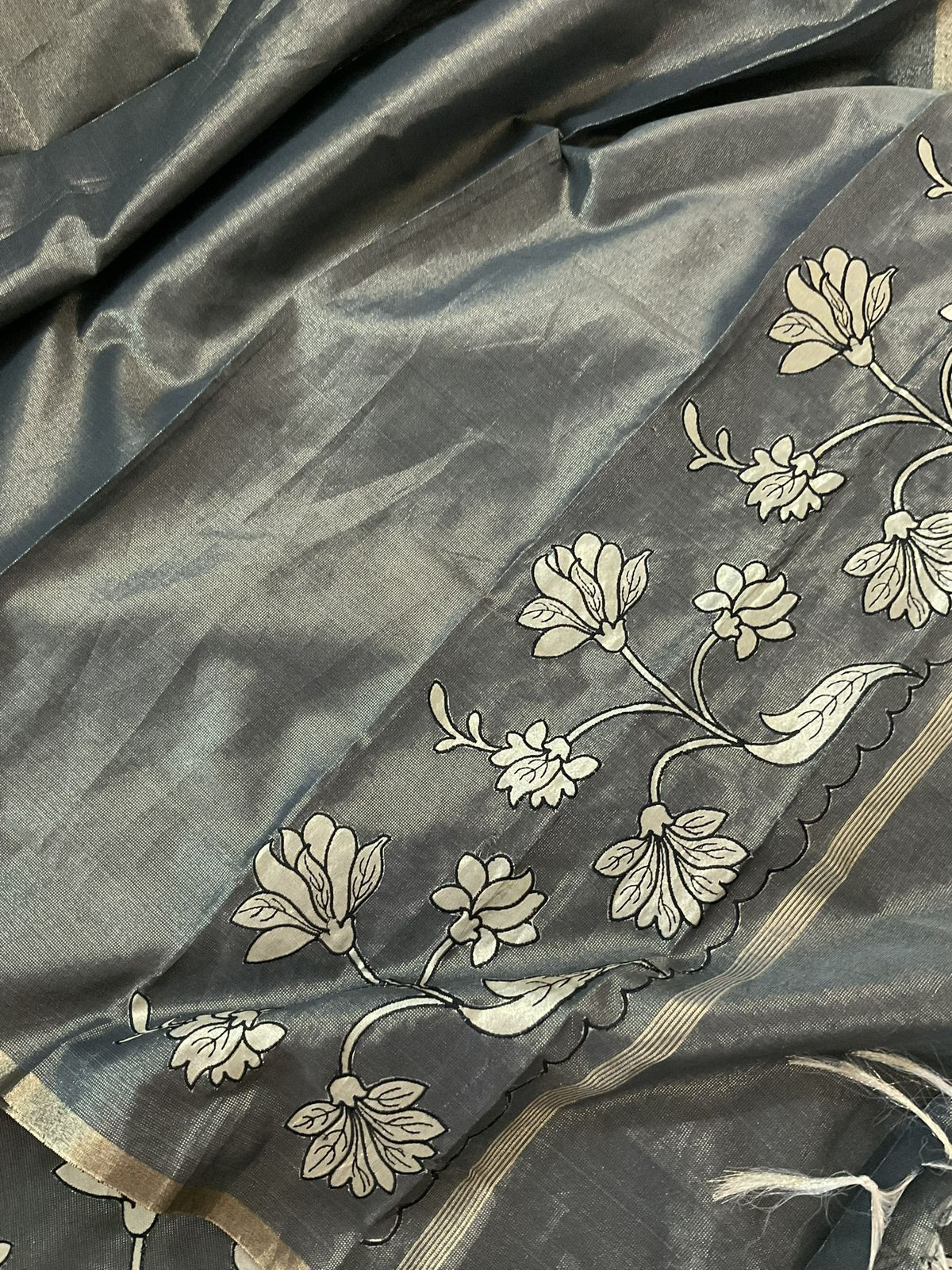 Soft Tissue Chanderi Embroidered Suit - Grey